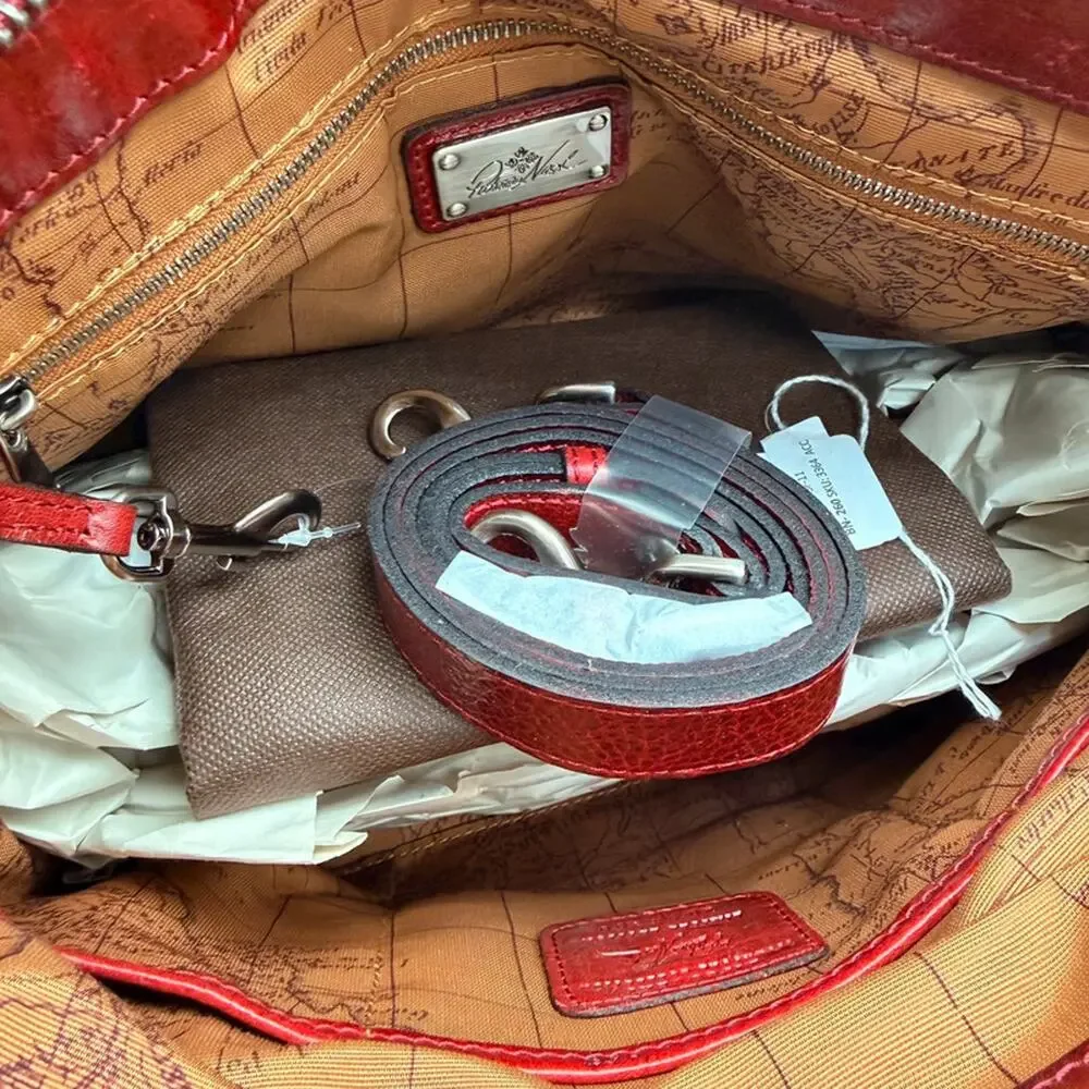 Patricia Nash Discovery Washed Woven Augusta Satchel handbag red leather